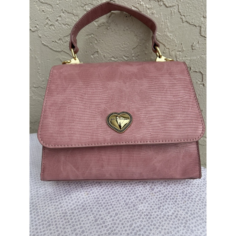 Betsey Johnson Pink Lizard Embossed Heart Top Handle Satchel Handbag